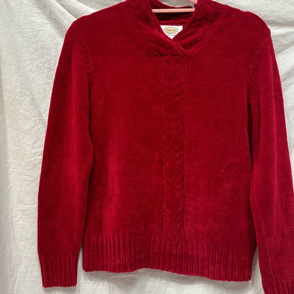 Ladies Red Sweater Talbots size S V-neck, cable knit Valentine’s Day Like New - Picture 1 of 6